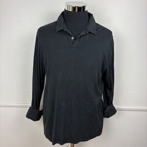 Patrick Assaraf Mens Polo Silk Cotton Blend Size XL Black Long Sleeve Soft Luxe